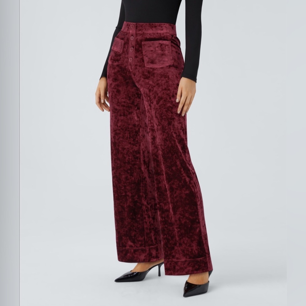 Halara NWT High Waisted Pockets Straight Leg Velvet Casual Pants small petite